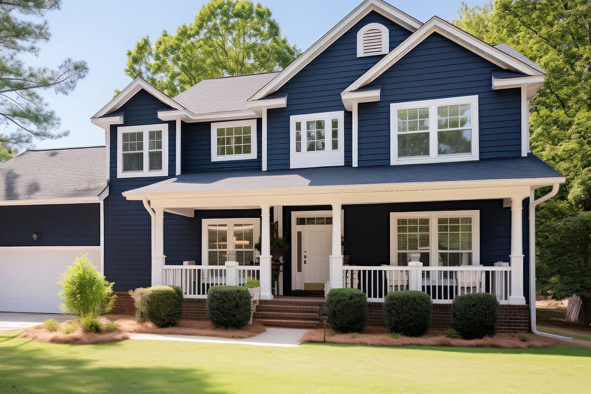 exterior painting blue and white house